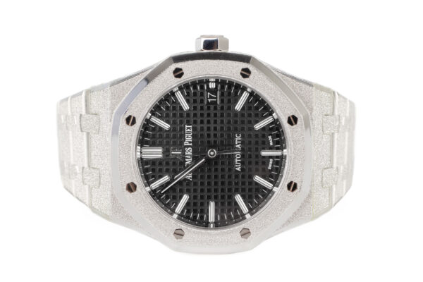 audemars piguet 37 frosted black dial diamond dust 18ct white gold 15454bc.gg.1259bc.03