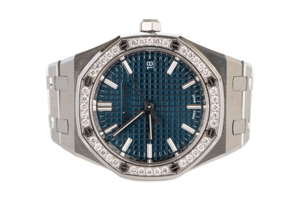 audemars piguet royal oak 34 blue dial diamond bezel 77451st.zz.1361st.04 steel