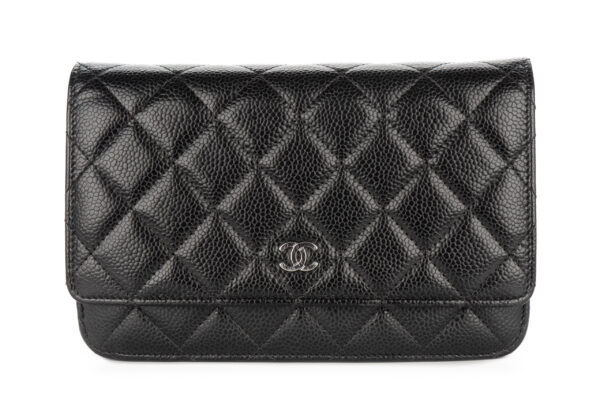chanel wallet on chain black caviar silver hardware