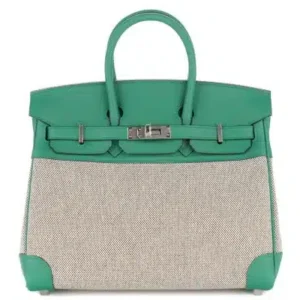 hermès birkin 25 vert vertigo toile / swift palladium hardware