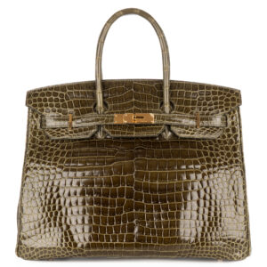 hermès birkin 35 olive green shiny crocodile porosus gold hardware