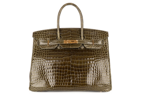 hermès birkin 35 olive green shiny crocodile porosus gold hardware