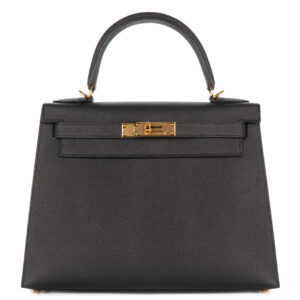 hermès kelly 28 noir / black epsom sellier gold sellier