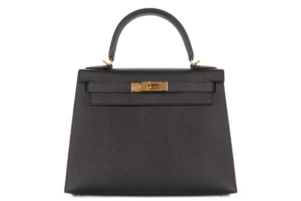 hermès kelly 28 noir / black epsom sellier gold sellier