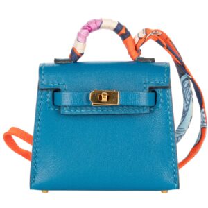 hermès kelly twilly charm bleu izmir tadelakt gold hardware