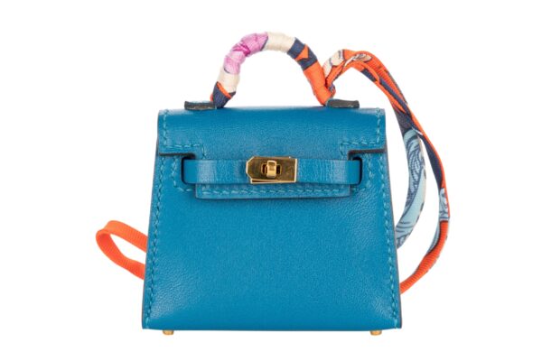 hermès kelly twilly charm bleu izmir tadelakt gold hardware