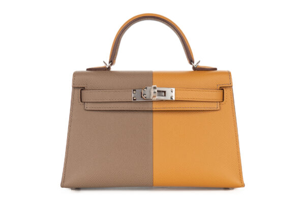 hermès mini kelly casaque sesame / etoupe bleu indigo epsom palladium hardware