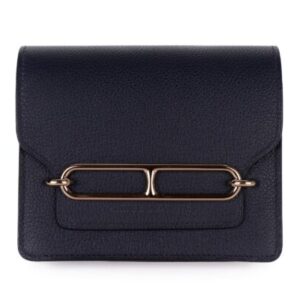 hermès roulis slim wallet bleu nuit rose gold hardware