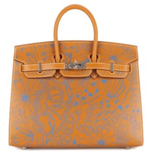 hermès birkin 25 maillons en chaine natural sable / bleu butler swift palladium hardware
