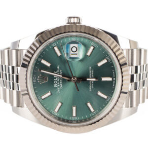 rolex datejust 41 mint green fluted bezel jubilee bracelet 126334 steel and 18ct white gold