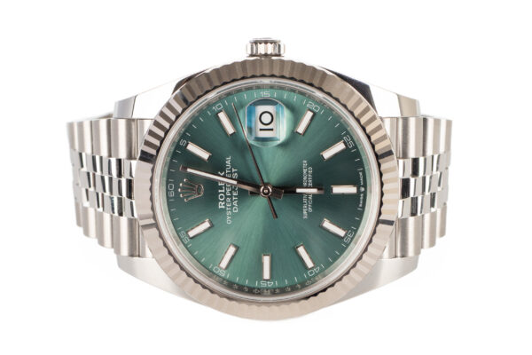 rolex datejust 41 mint green fluted bezel jubilee bracelet 126334 steel and 18ct white gold