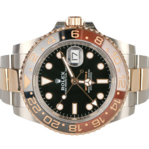 rolex gmt master ll 40 black dial rootbeer 18ct rose gold and steel 126711chnr