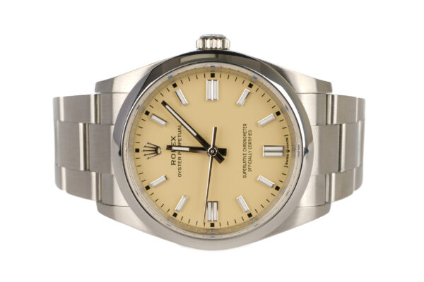 rolex oyster perpetual 36 beige dial oyster bracelet smooth bezel 126000